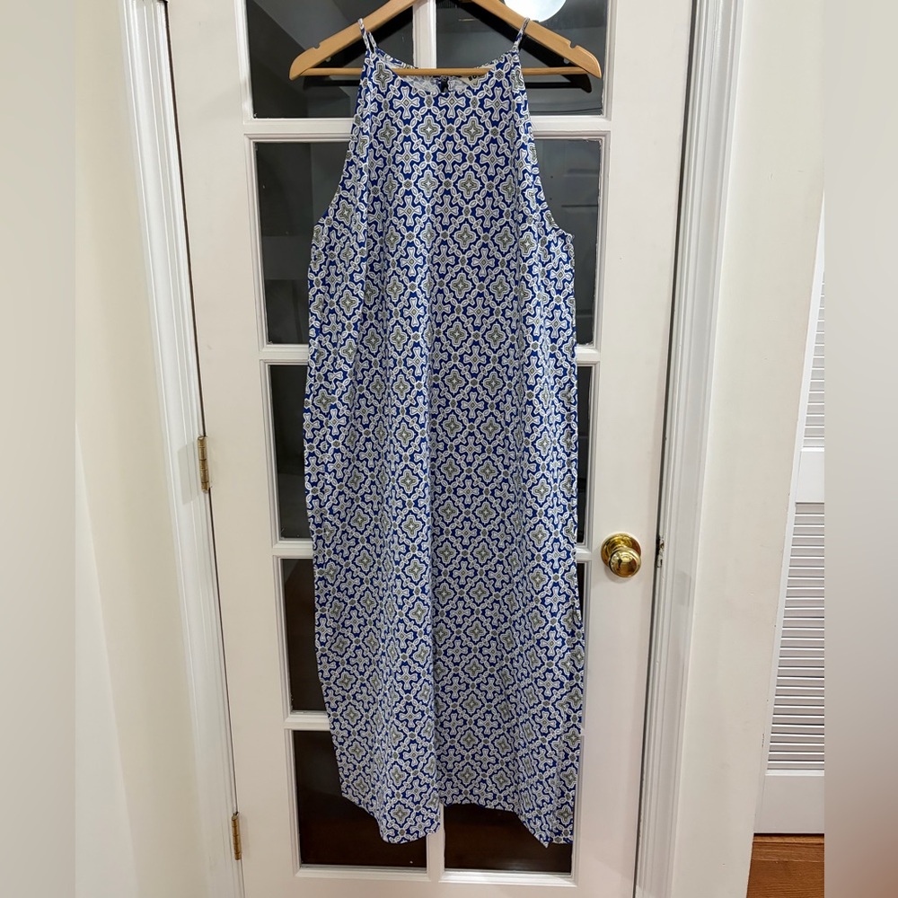 Boden Racer Neck Jersey Midi Dress - Size 16-18 - Blue Heron Flora Tile - Picture 2 of 9